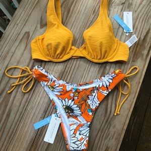 Cupshe orange daisy underwire bikini set L/XL